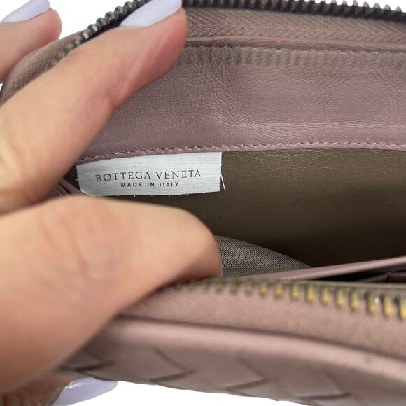 Bottega Veneta Intrecciato Zip Around Long Wallet Leather Weave Light Pink - Picture 9 of 12